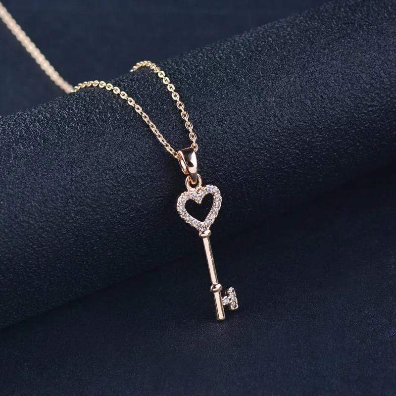 The Key To Your Heart Crystal Necklace Rose Gold Necklace MelodyNecklace