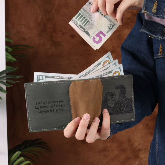 Father's Day Gift Men's Photo Custom Wallet Gray Personalized Gifts