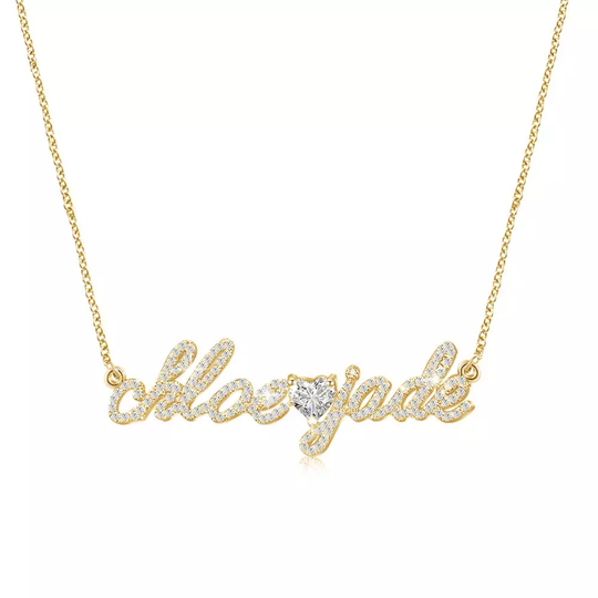 Custom Diamond 2 Names Necklace with Diamond Heart