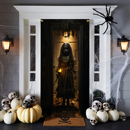 Halloween Ghost Door Banner Polyester Spooky Outdoor Indoor Decor