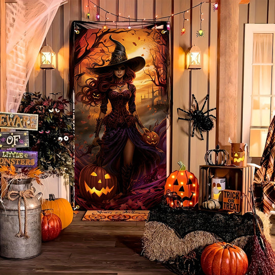 Halloween Witch Door Banner Polyester Indoor Outdoor Decoration