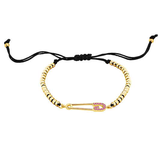 Purple Diamond Paperclip Link Bracelet with Gold Beads