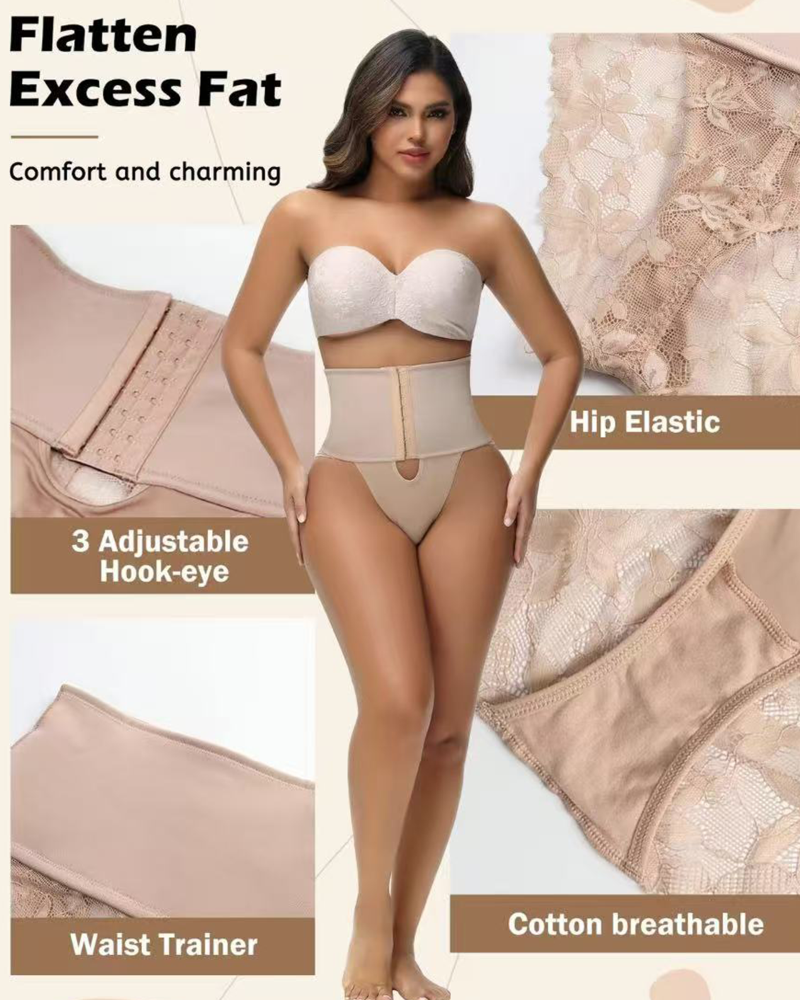 Front-opening Shapewear with Lace Trimmed Tummy Control Panty