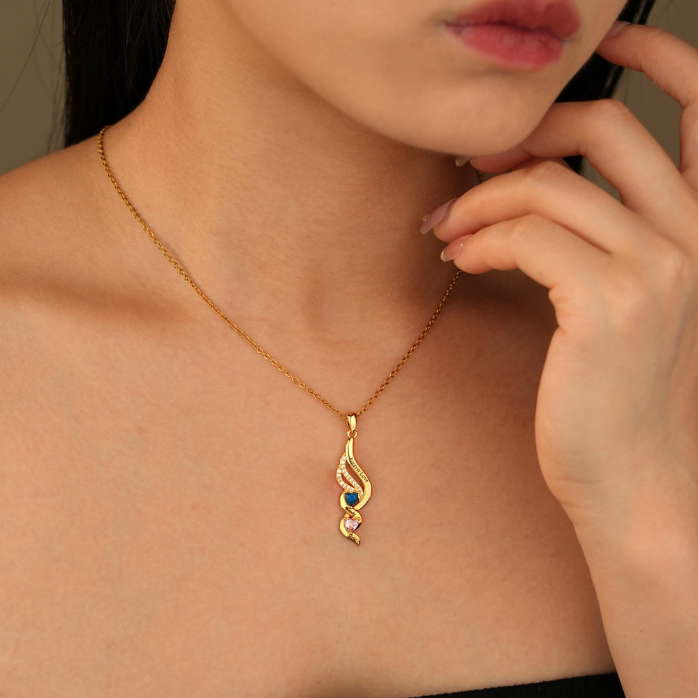 Personalized Wings & Heart Birthstone Necklace