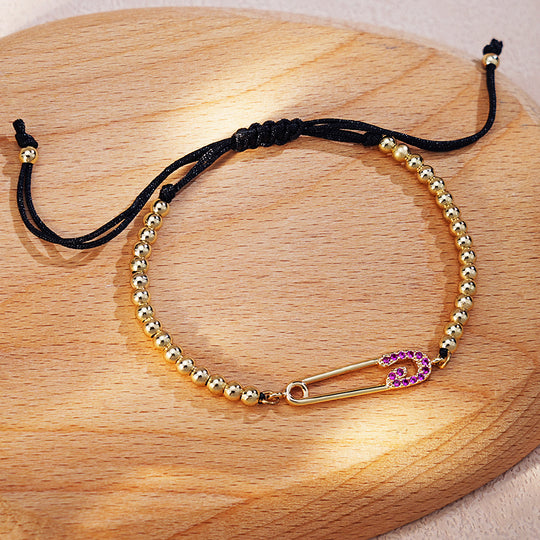 Purple Diamond Paperclip Link Bracelet with Gold Beads