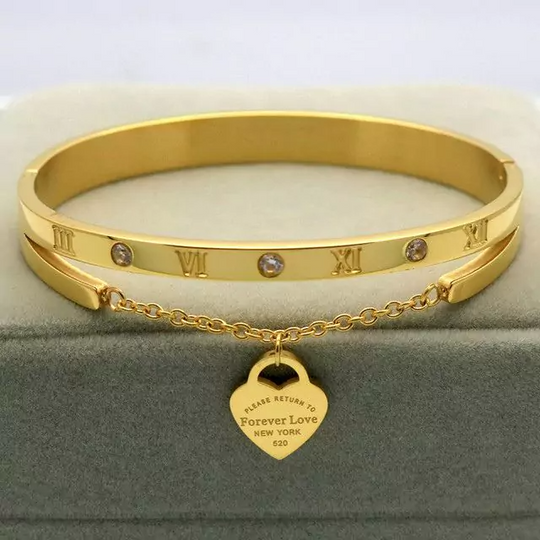 Love Bangle Bracelet Hanging Heart