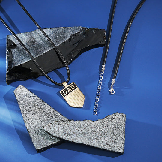 DAD Engraved Shield Pendant Necklace