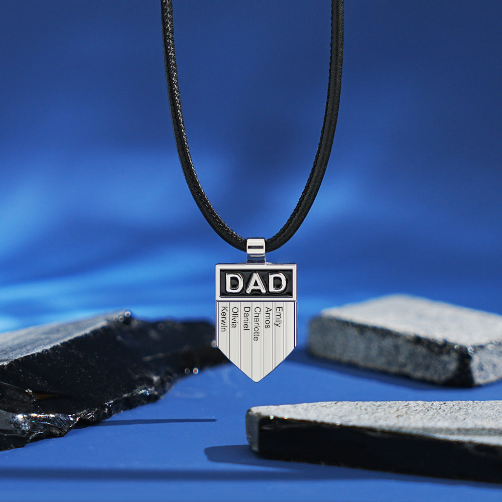 DAD Engraved Shield Pendant Necklace