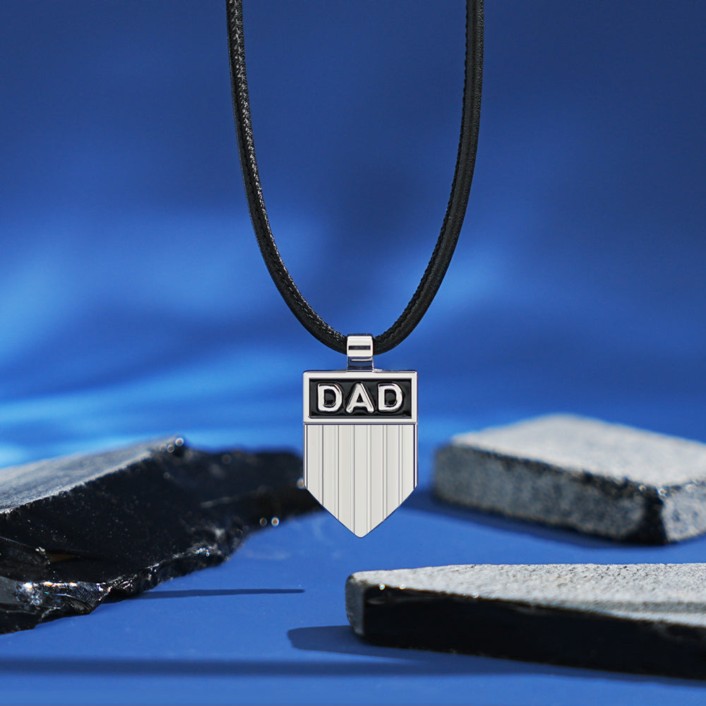 DAD Engraved Shield Pendant Necklace