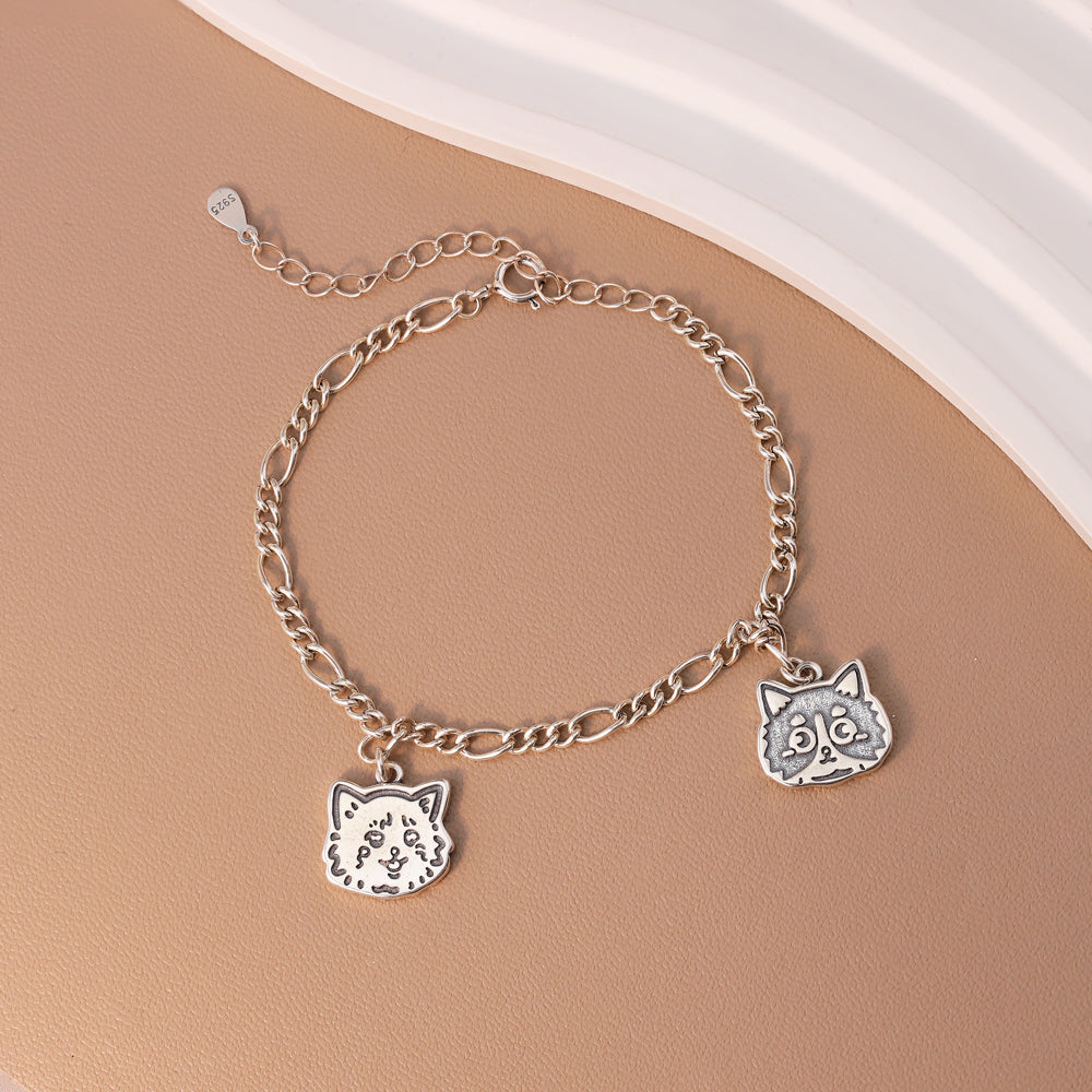 Cat Bracelet With Two Cat Charms