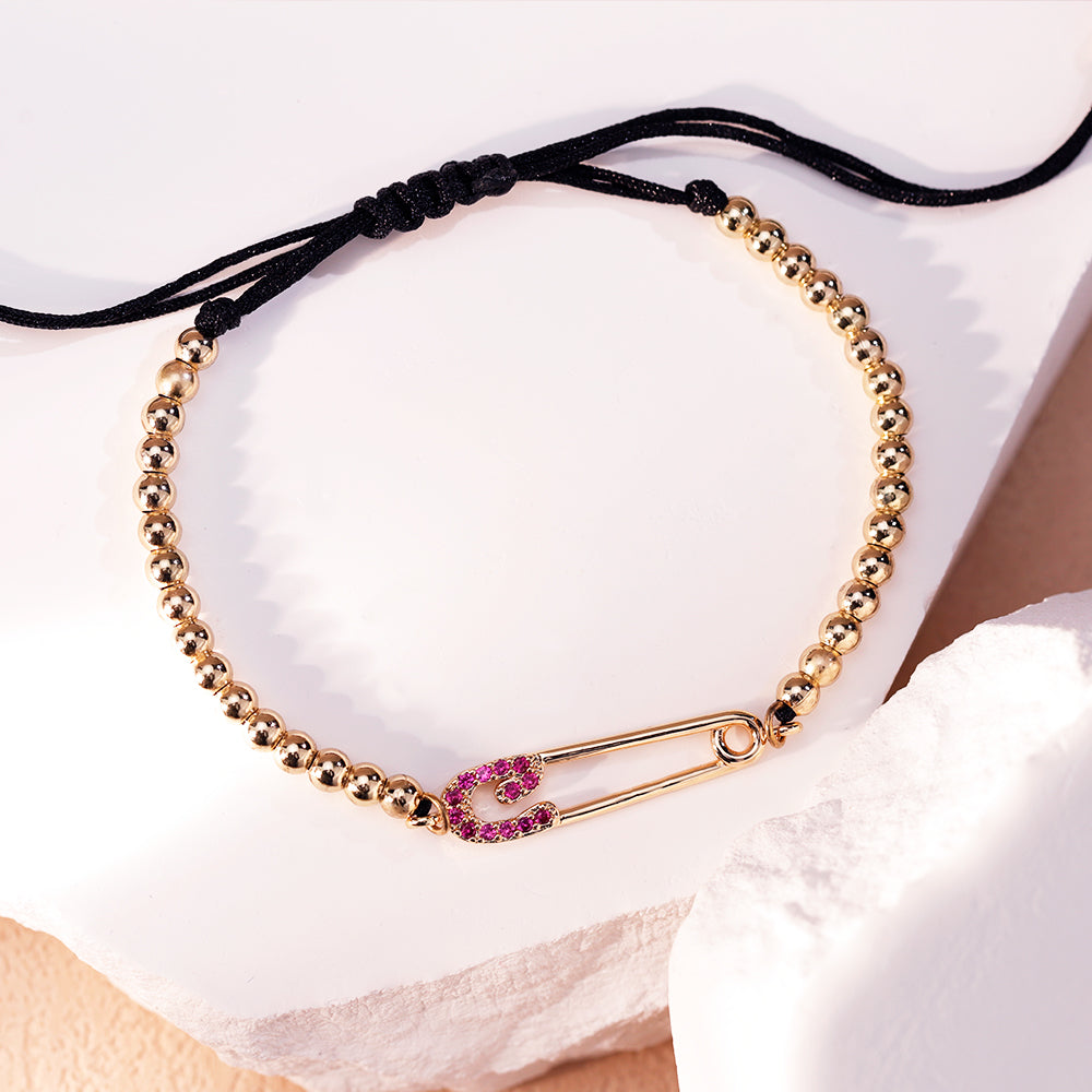 Purple Diamond Paperclip Link Bracelet with Gold Beads