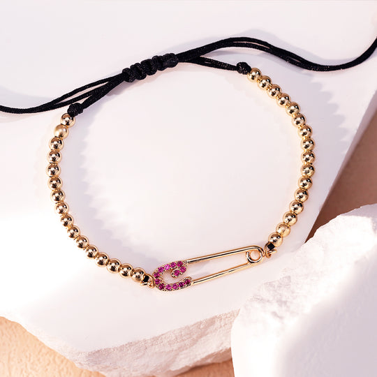 Purple Diamond Paperclip Link Bracelet with Gold Beads