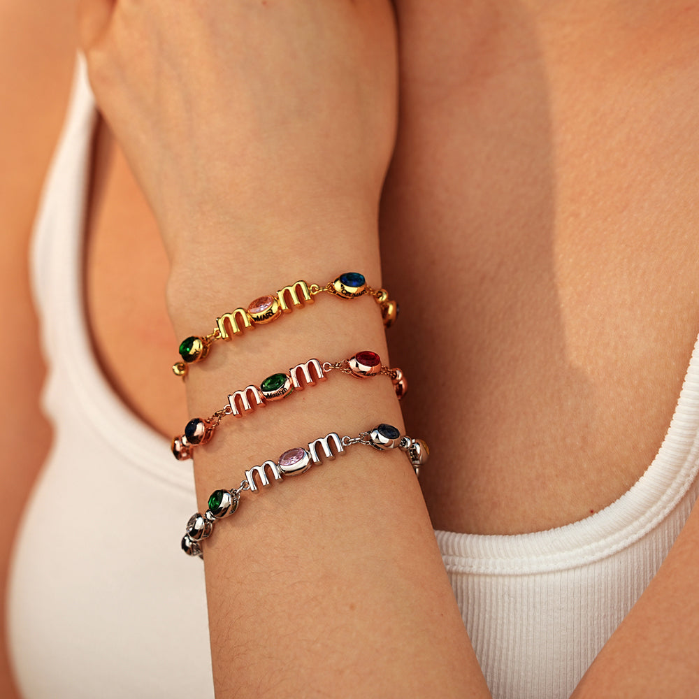 Custom Kids Name Birthstone Mom Bracelet