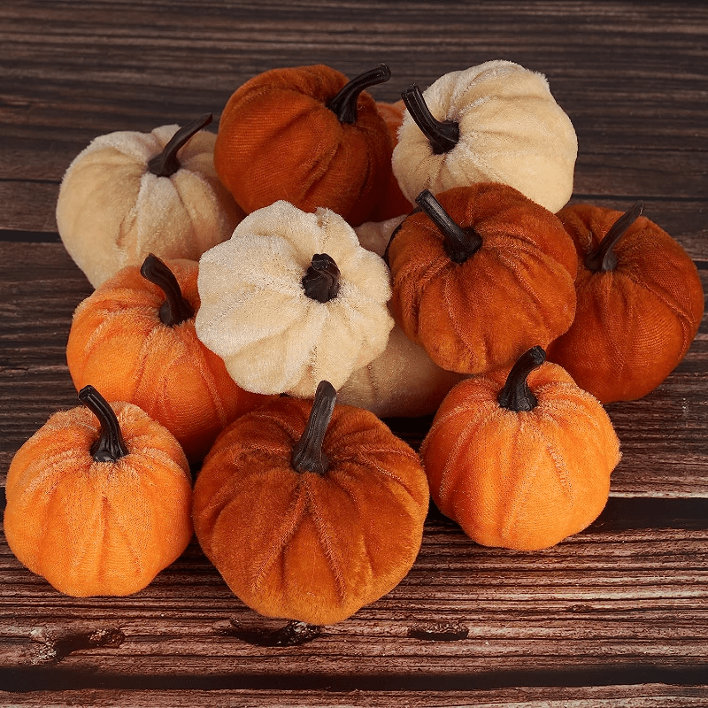 6-Piece Velvet Foam Pumpkin Decor Set for Halloween and Thanksgiving