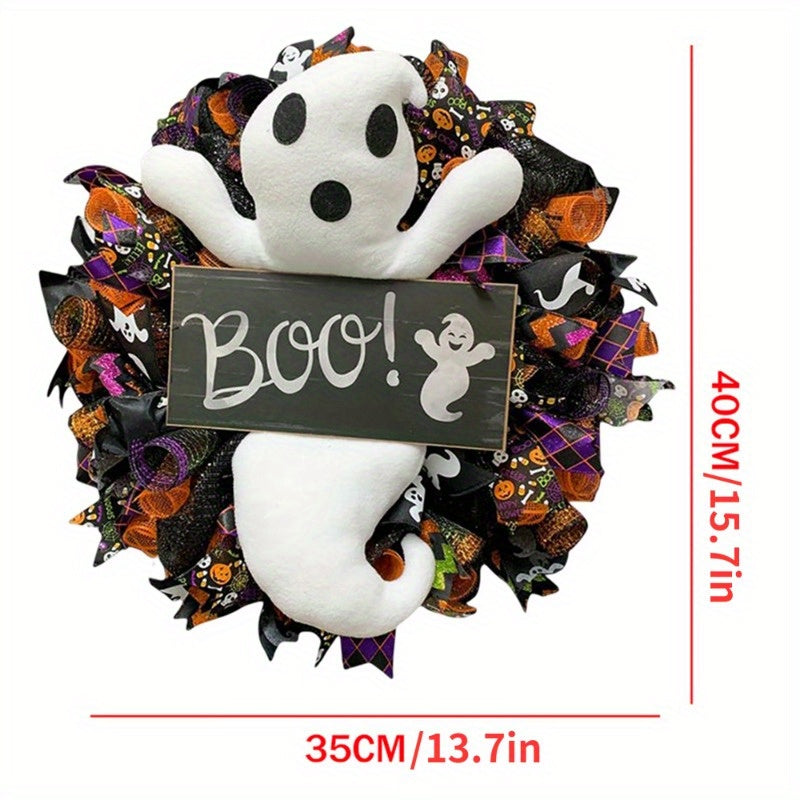 Halloween Felt Ghost Door Wreath Battery-Free Spooky Wall Decor