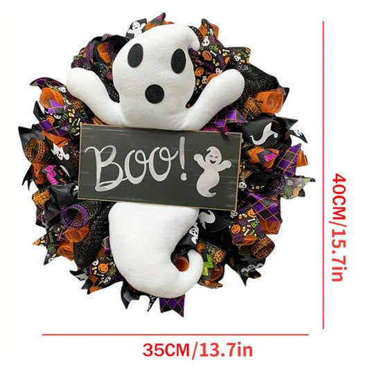 Halloween Felt Ghost Door Wreath Battery-Free Spooky Wall Decor