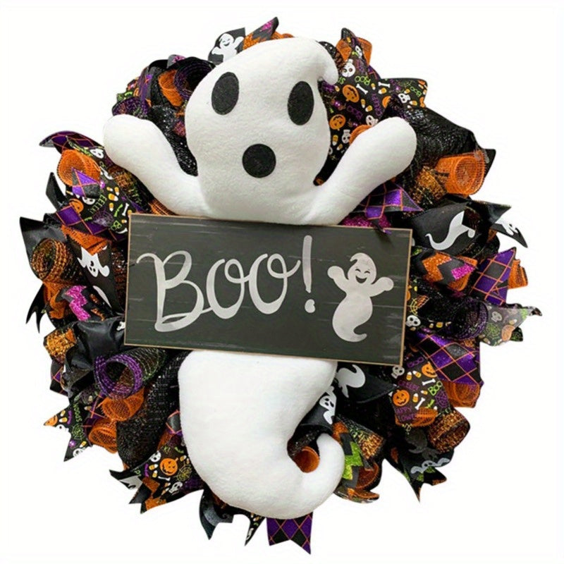 Halloween Felt Ghost Door Wreath Battery-Free Spooky Wall Decor