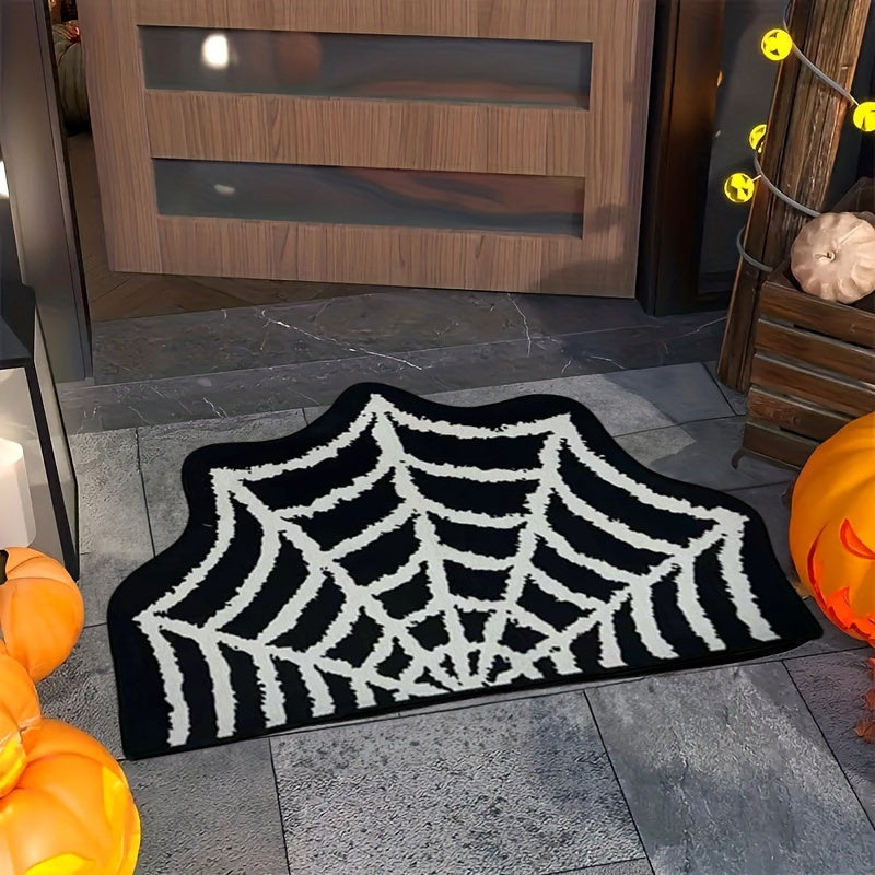 Halloween Spider Web Floor Mat for Entryway – Soft, Machine Washable Polyester