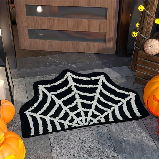 Halloween Spider Web Floor Mat for Entryway – Soft, Machine Washable Polyester