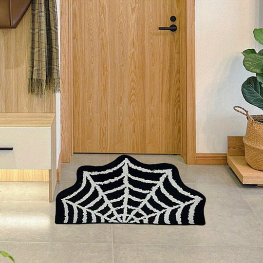 Halloween Spider Web Floor Mat for Entryway – Soft, Machine Washable Polyester