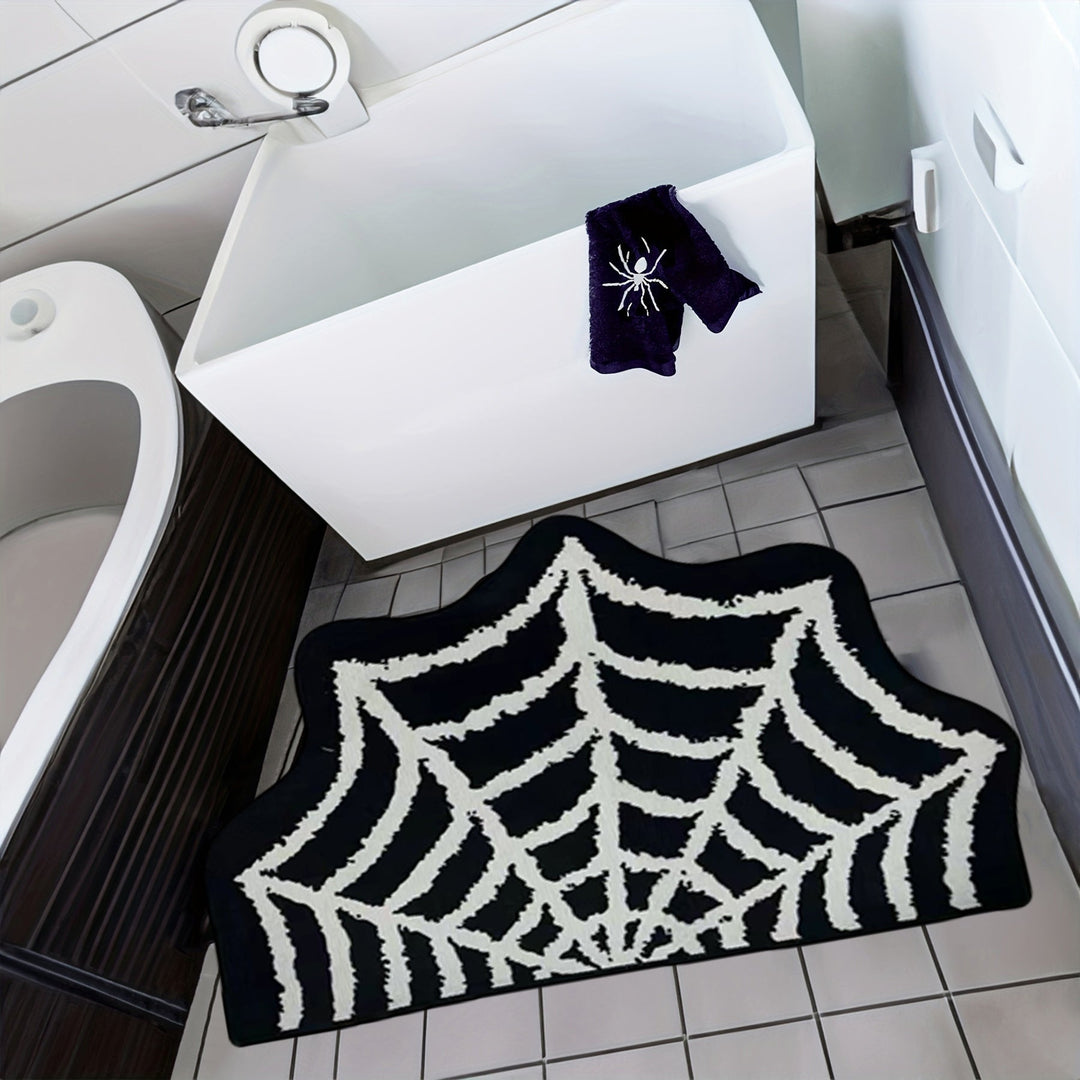 Halloween Spider Web Floor Mat for Entryway – Soft, Machine Washable Polyester
