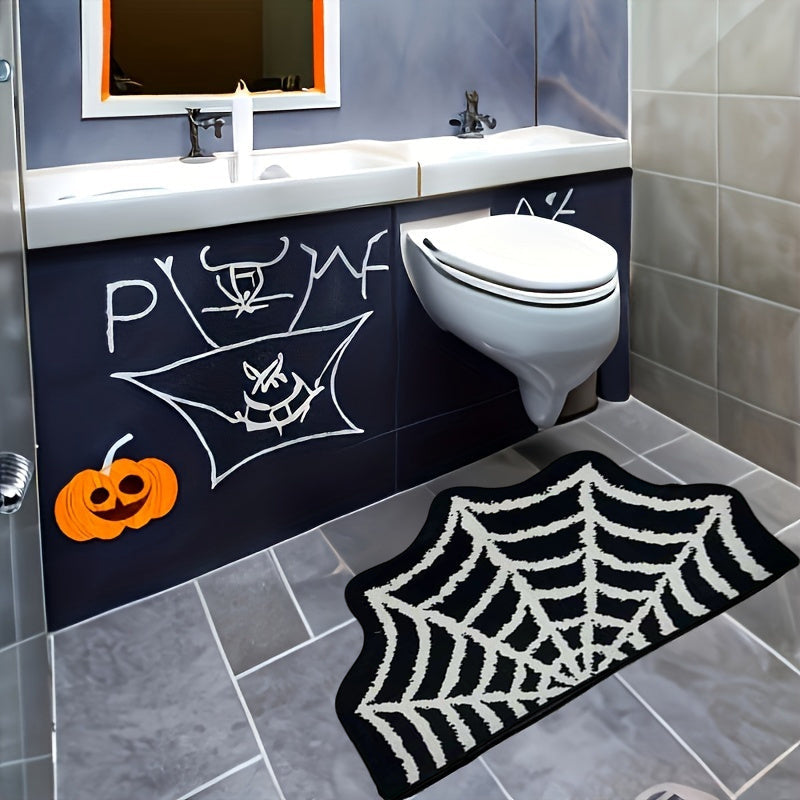 Halloween Spider Web Floor Mat for Entryway – Soft, Machine Washable Polyester
