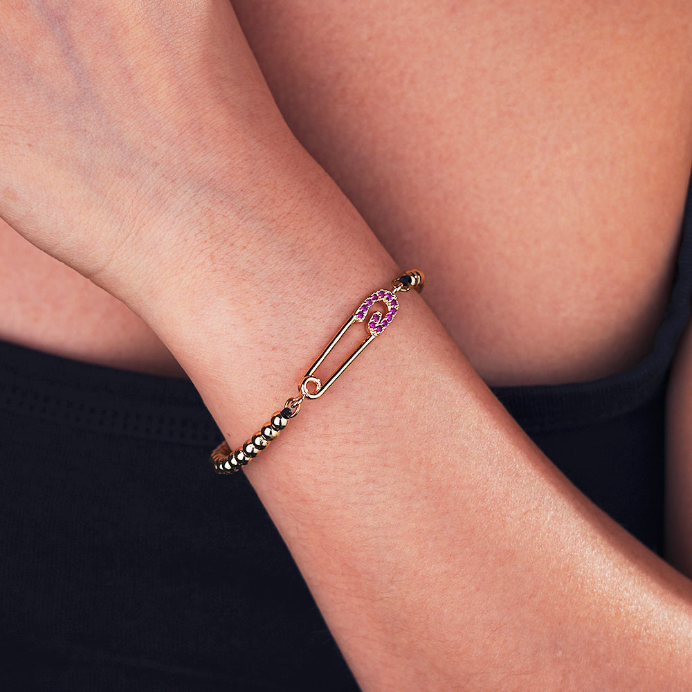 Purple Diamond Paperclip Link Bracelet with Gold Beads