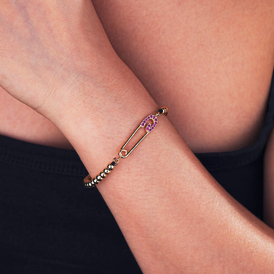 Purple Diamond Paperclip Link Bracelet with Gold Beads