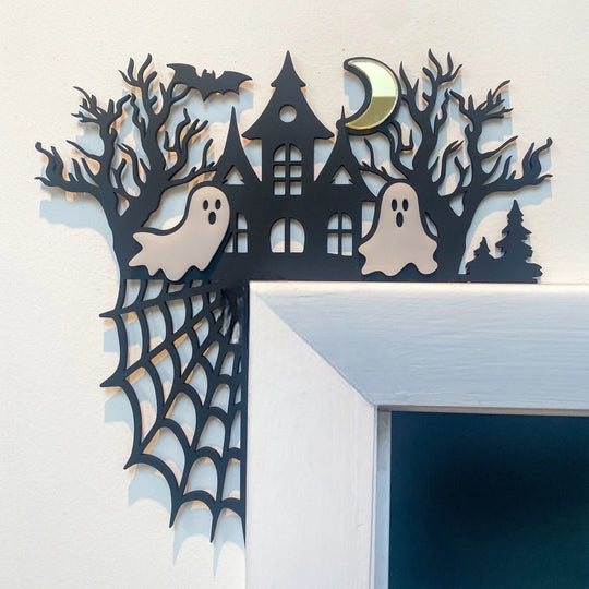 3D Halloween Door Corner Decor with Spider Webs, Ghosts & Bats