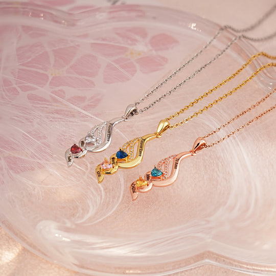 Personalized Wings & Heart Birthstone Necklace