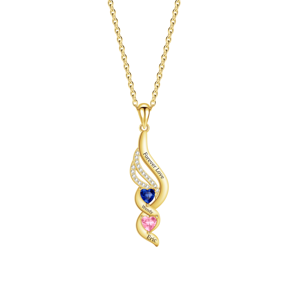 Personalized Wings & Heart Birthstone Necklace