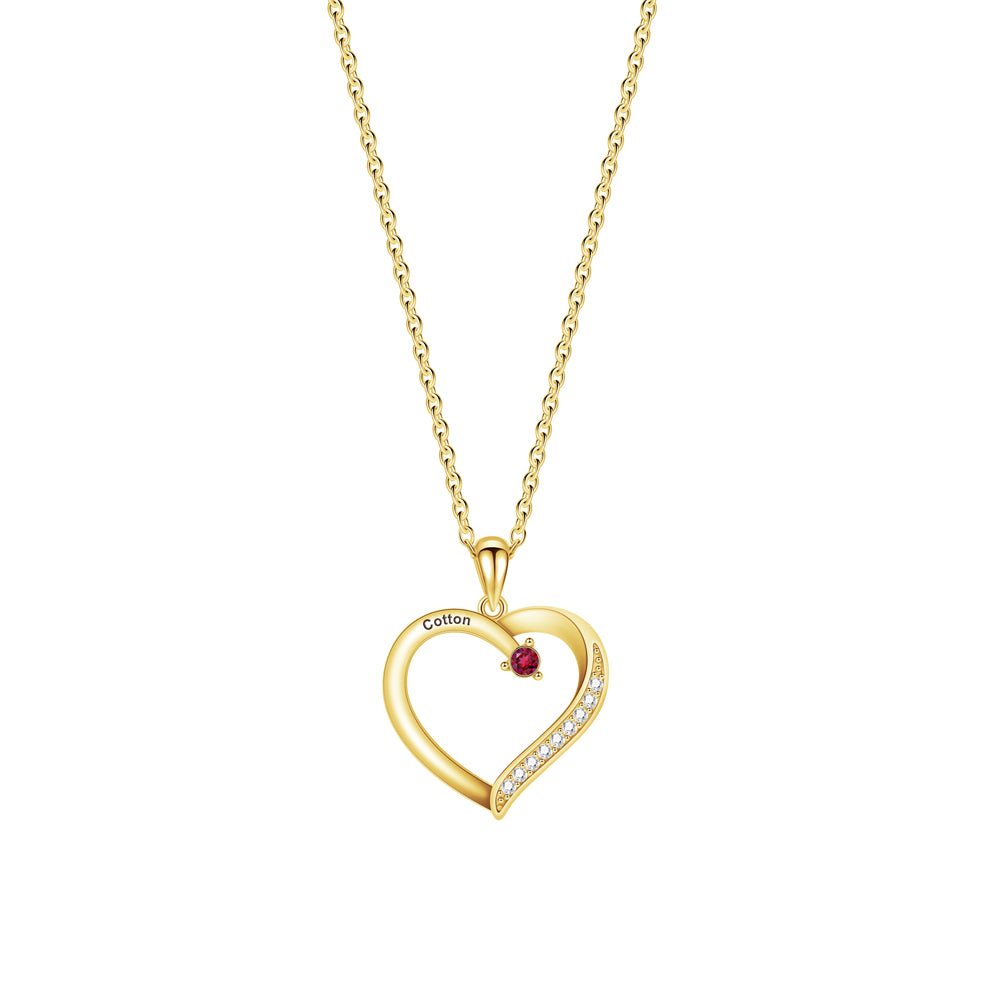 Personalized Heart-Shaped Birthstone Necklace - Custom Name/Date Option