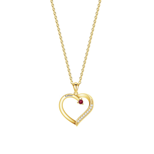 Personalized Heart-Shaped Birthstone Necklace - Custom Name/Date Option