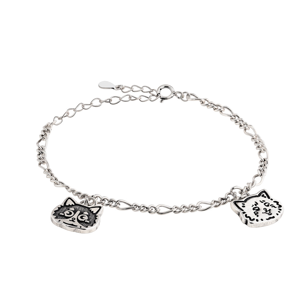 Cat Bracelet With Two Cat Charms