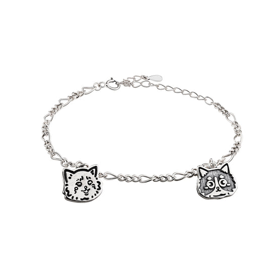 Cat Bracelet With Two Cat Charms