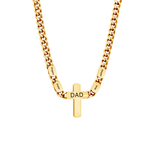 Father's Day Gift DAD Cross Cuban Link Chain With Custom Beads