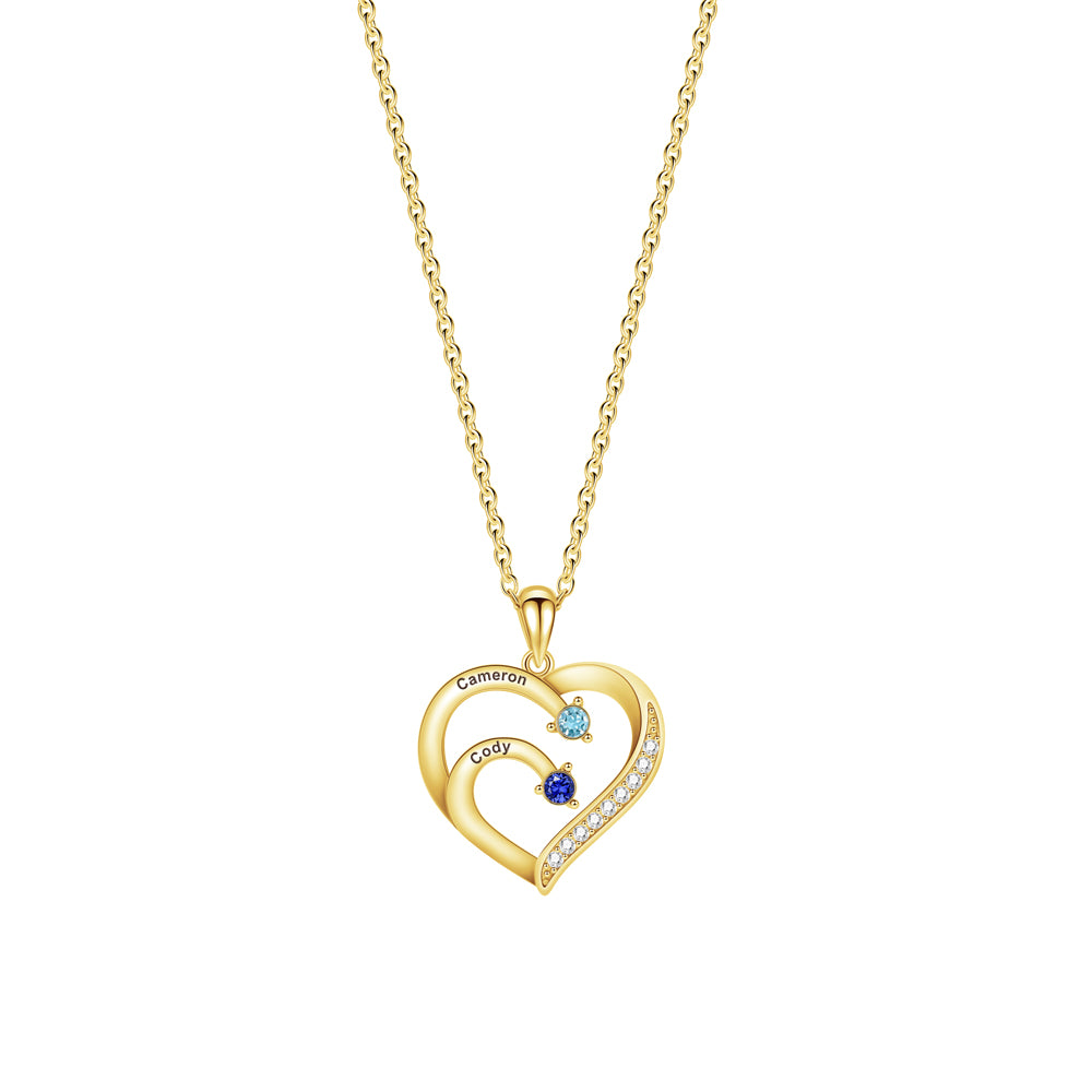Personalized Heart-Shaped Birthstone Necklace - Custom Name/Date Option