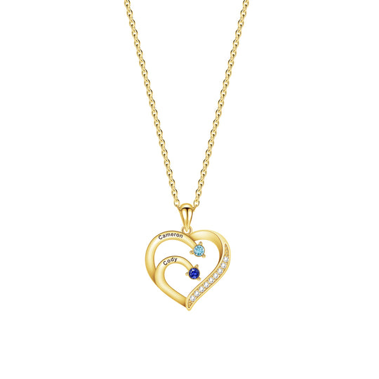 Personalized Heart-Shaped Birthstone Necklace - Custom Name/Date Option