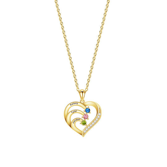 Personalized Heart-Shaped Birthstone Necklace - Custom Name/Date Option