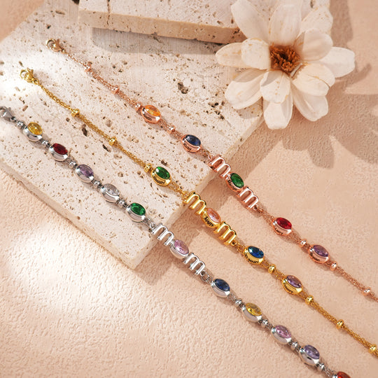 Custom Kids Name Birthstone Mom Bracelet
