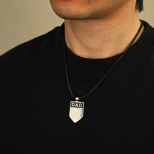 DAD Engraved Shield Pendant Necklace
