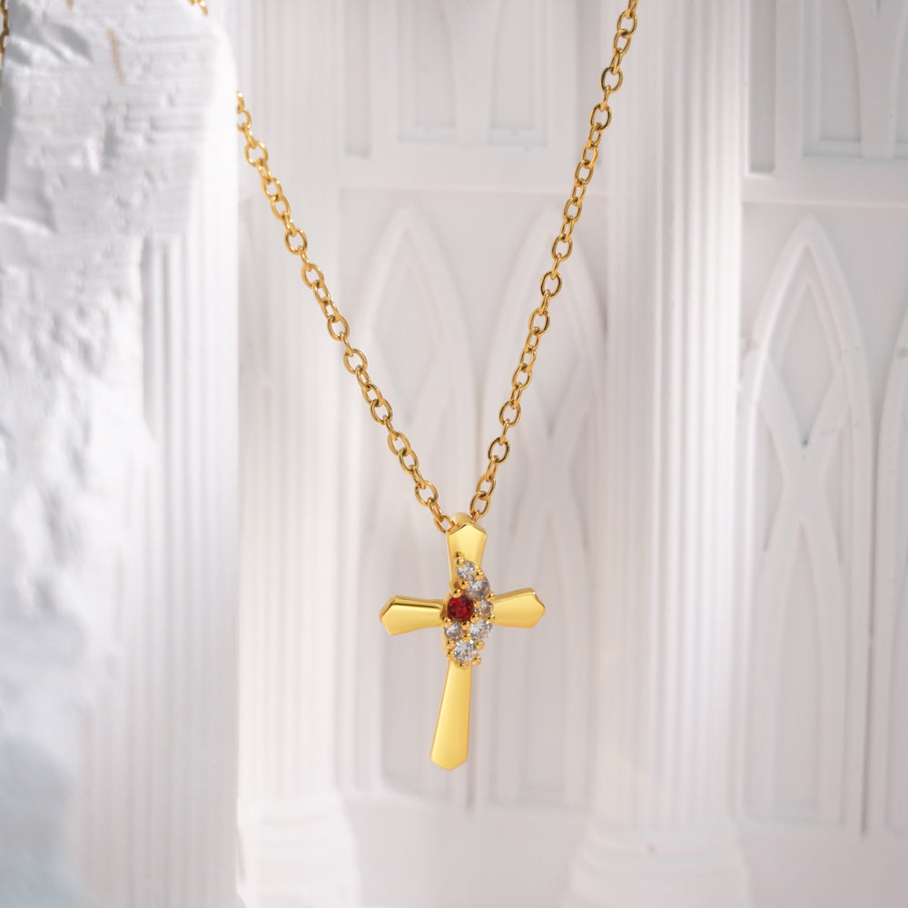Sparkling Diamond Birthstone Cross Necklace