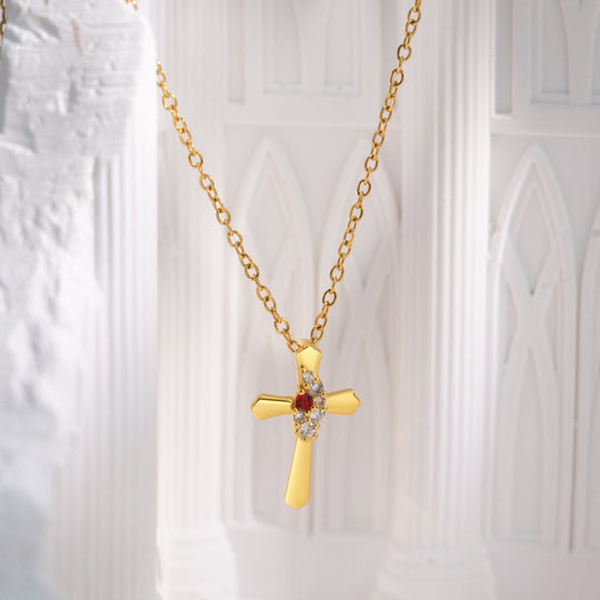 Sparkling Diamond Birthstone Cross Necklace