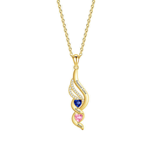Personalized Wings & Heart Birthstone Necklace