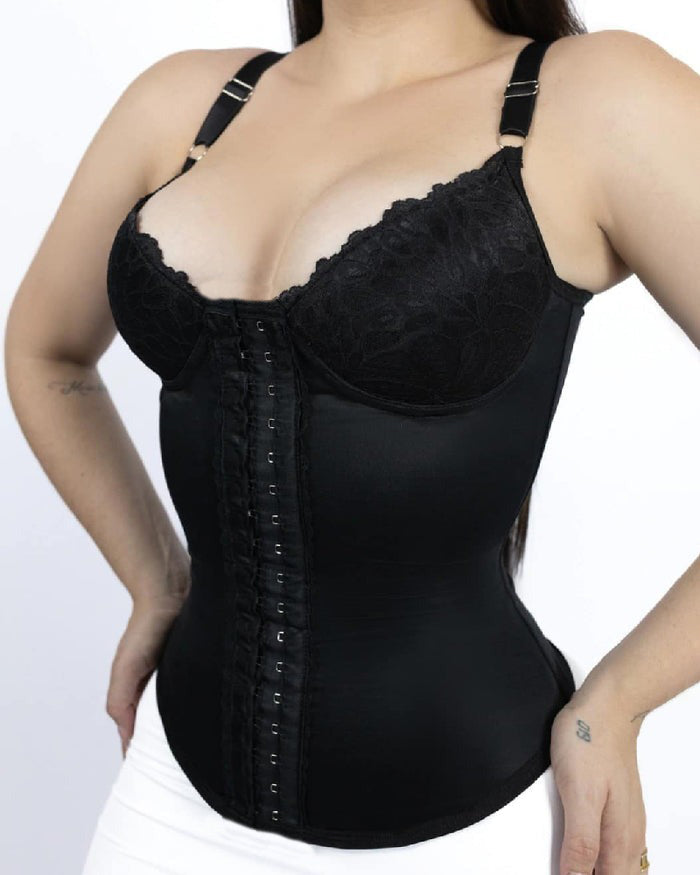 Seamless Satin 18 Steel Bone Corset Vest Lace Cups Bustier Top