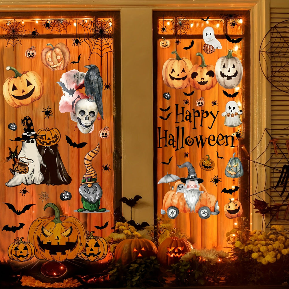 102-Piece Reusable Halloween Window Stickers with Pumpkin & Bat Designs