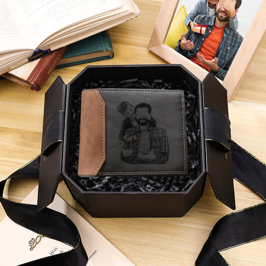 Father's Day Gift Men's Photo Custom Wallet Gray Personalized Gifts