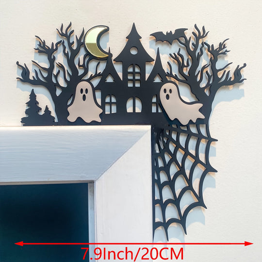 3D Halloween Door Corner Decor with Spider Webs, Ghosts & Bats