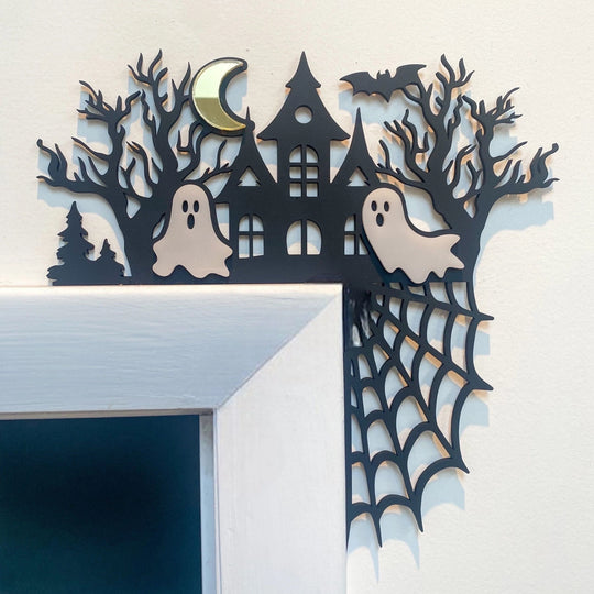 3D Halloween Door Corner Decor with Spider Webs, Ghosts & Bats
