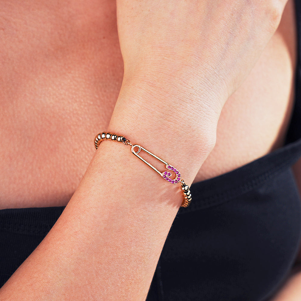 Purple Diamond Paperclip Link Bracelet with Gold Beads